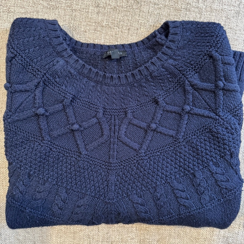 Talbots - Cotton Silk Blend - Navy - Cable Knit Pullover - Large